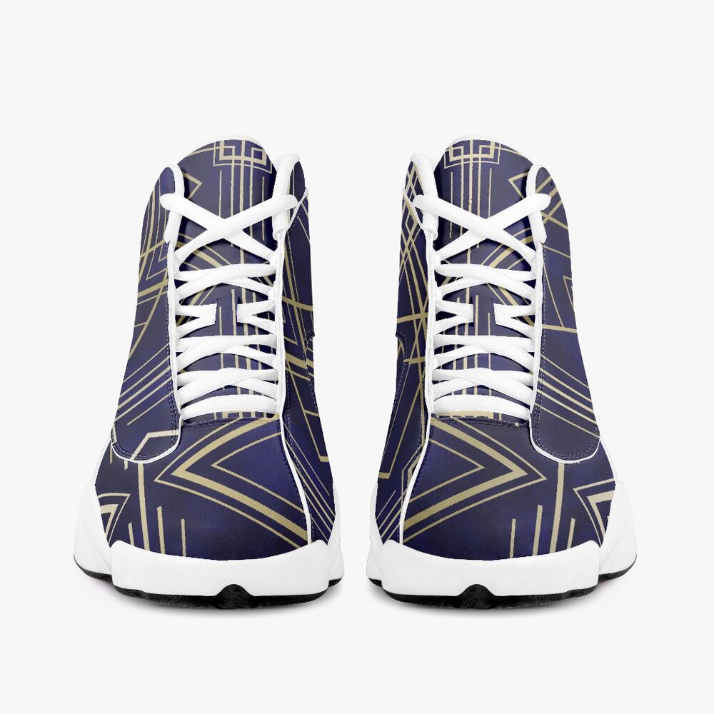 AJ13 High-Top Leather Basketball Sneakers - Blue/Gold